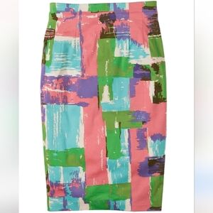 Boden Colorblock Printed Pencil Skirt in Pink, Green & Blue Sz 2R